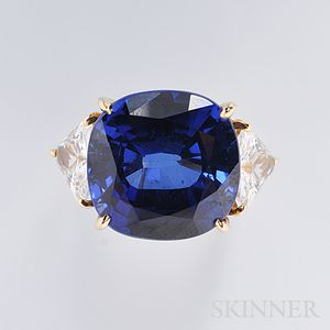 14kt Gold, Synthetic Sapphire, and Diamond Ring