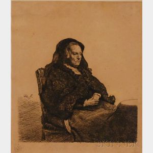 Unframed Photo-mechanical Reproduction of The Artist's Mother, Seated at a Table, Looking right...