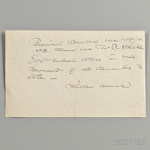 Homer, Winslow (1836-1910) Autograph Receipt Signed, 4 November 1898, Scarborough, Maine.