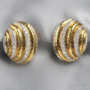 18kt Gold, Platinum, and Diamond Earclips, A. Clunn
