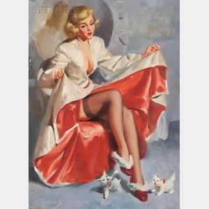 William Medcalf (American, 20th Century) Pin-up with Two Kittens