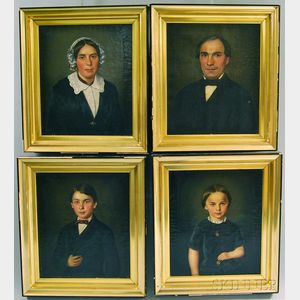 Continental School, 19th Century Group of Four Portraits: Father, Mother, Son