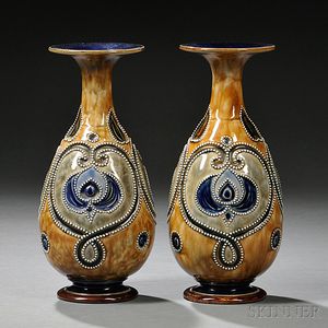 Pair of Royal Doulton Francis Pope Decorated Stoneware Vases