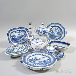Ten Pieces of Blue and White Ceramic Tableware