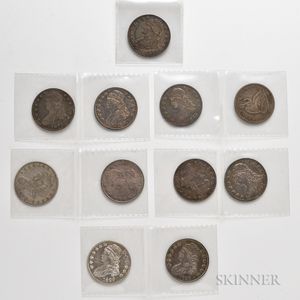 Ten Capped Bust Half Dollars and an 1876-S Seated Liberty Half Dollar