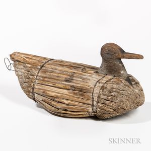 Bundled Rush Duck Decoy with Carved Head