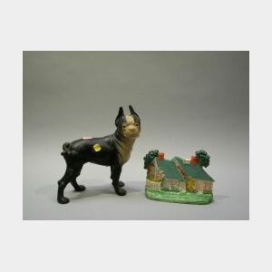 Painted Cast Iron Boston Terrier and Cottage Doorstops.