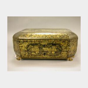 Chinese Export Gilt Decorated Black Lacquer Sewing Box