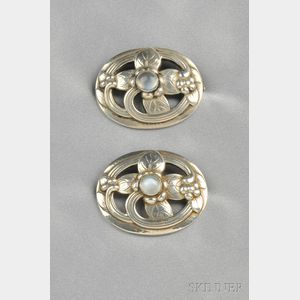 Pair of Silver and Moonstone Brooches, Georg Jensen