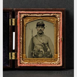 Ninth Plate Ambrotype Portrait of a Heavily Armed Soldier