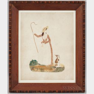 American School, 19th Century Portrait of a Shepherdess with Her Crook and Dog