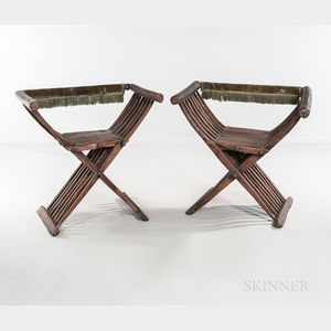 Pair of Walnut Savonarola Chairs