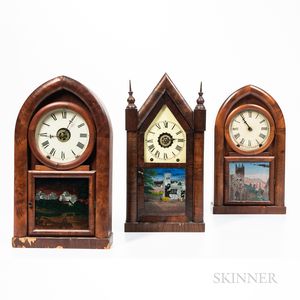 Two Beehive Mantle Clocks and a Steeple Mahogany-veneer Mantle Clock