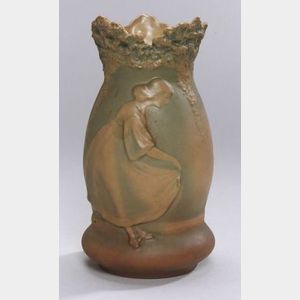 Teplitz Crown Oak Ware Figural Pottery Vase.