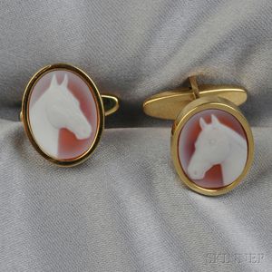 18kt Gold and Hardstone Cuff Links