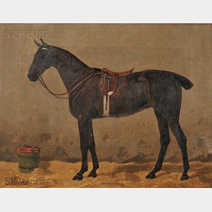 Emil Volkers (German, 1831-1905) Portrait of a Bay Horse in a Stable