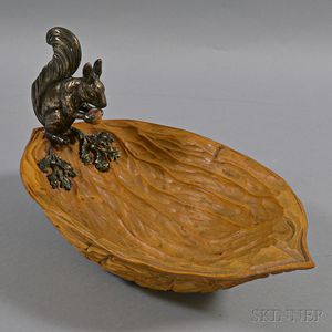 German .800 Silver Squirrel and Wood Nut Bowl
