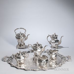 Six-piece Whiting Sterling Silver Tea and Coffee Service with Associated Silver-plate Tray