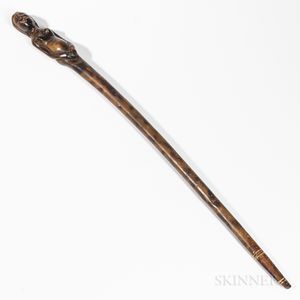 Carved and Painted Wood Walking Stick with Female Bust and Torso
