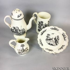 Four Transfer-decorated Creamware Items