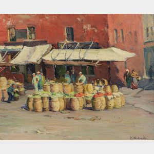 Mabel May Woodward (American, 1877-1945) Steeple Street Market, Providence