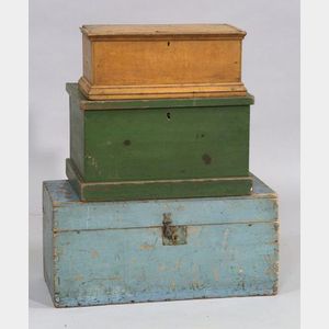Three Painted Pine Storage Boxes
