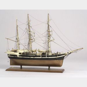 Wooden Model of a Three-Masted Sailing Vessel