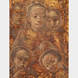 German School, 20th Century Portrait of the Virgin and Child with Saints, Possibly a Black Madonna