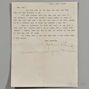 Reed, John (1887-1920) Typed Letter Signed, Truro, 28 July [1919].