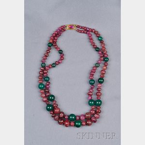 18kt Gold, Ruby, and Green Onyx Bead Double-Strand Necklace