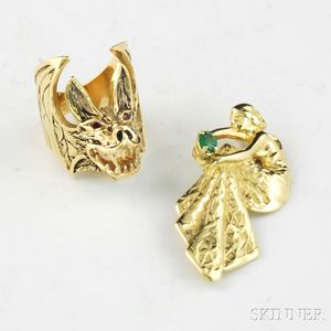 Two Pieces of Gold Gem-set Jewelry
