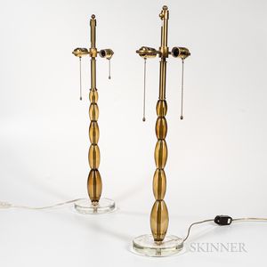 Pair of Modern Topaz Beaded Glass Lamps