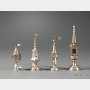 Four Silver Tower-form Spice Containers