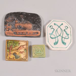 Four Art Pottery Tiles by Enfield, Pewabic, and California Art Tile