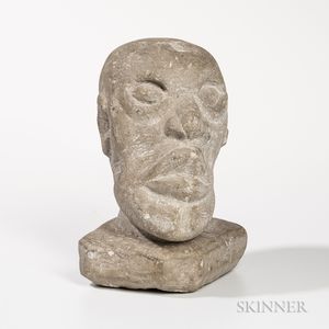 Carved Limestone Stone Head of a Man