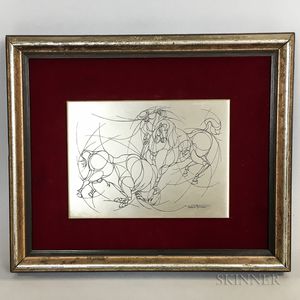 Umberto Romano "Toreador and Bull" Etched Silver Plaque