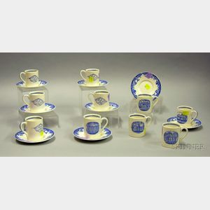 Set of Ten Wedgwood Blue and White Harvard University Tercentenary Demitasse Cups and Eight Saucers.