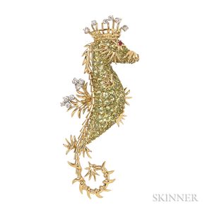 18kt Gold, Peridot, Diamond, and Ruby Brooch, Schlumberger for Tiffany & Co.