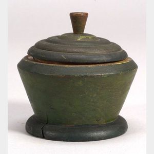 Green Painted Wooden Covered Sugar Bowl