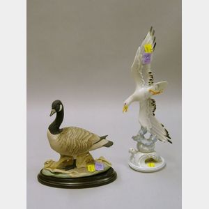 Boehm Porcelain Canada Geese Figure with Base and a German Porcelain Seagull Figural Group
