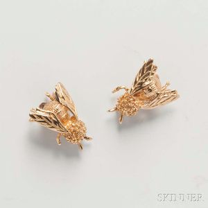 Pair of 14kt Gold Bee Brooches