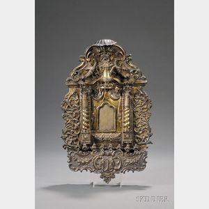 Important Silver and Silver-gilt Synagogue Ark-form Hanukkah Lamp