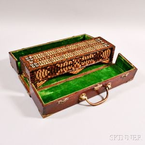 Boxed Marquetry-decorated Cribbage Board