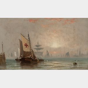 Edward Moran (American, 1828-1901) Fishing Fleet at Sunset
