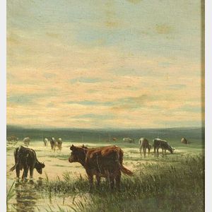 Johannes Frederick Hulk II (Dutch, 1855-1913) Cattle Watering at the Marshes