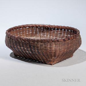 New England Indian Woven Splint Sewing Basket