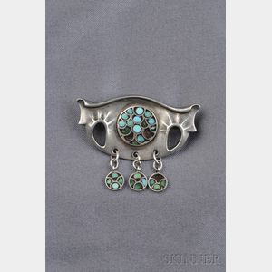 Jugendstil Silver and Turquoise Brooch, Theodor Fahrner