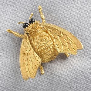 18kt Gold and Onyx Insect Brooch, Cellino