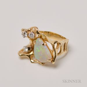 14kt Gold, Opal, and Diamond Abstract Ring