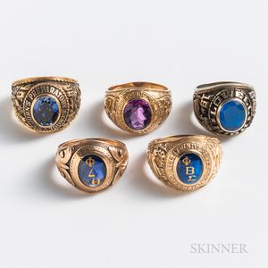 Five 10kt Gold Class Rings